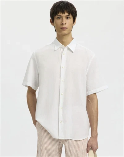 Selected - SLHRegclay Linenblend Kortærmet Skjorte - Bright White
